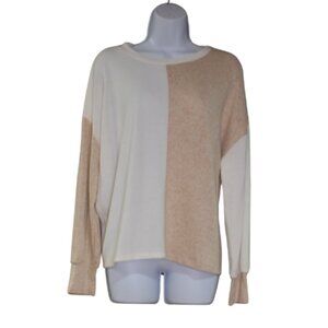 Aqua Tan White Long Sleeve Sweater Size Medium Soft Lightweight Cozy